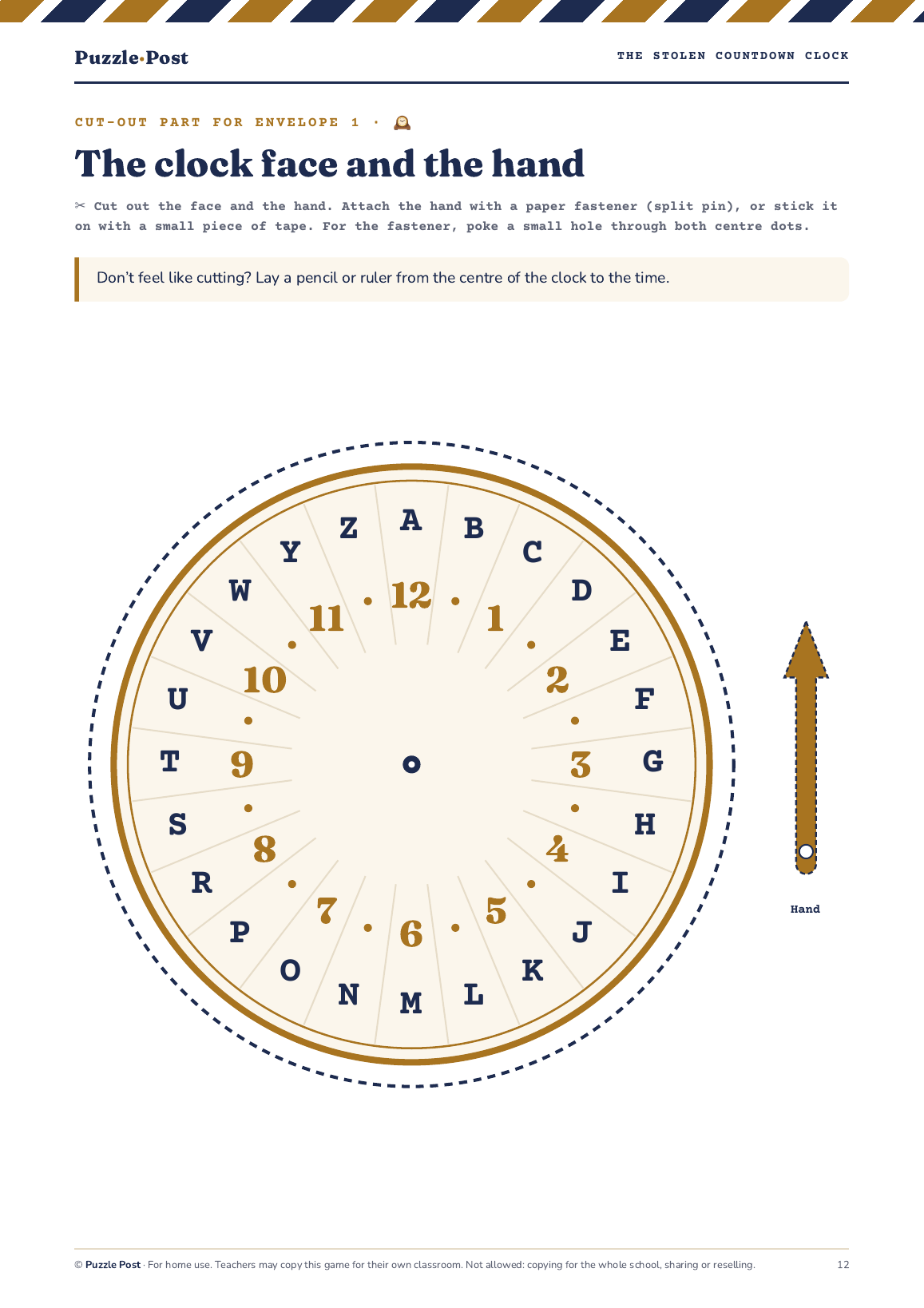 The Stolen Countdown Clock – English edition: clock face with a turning hand to cut out