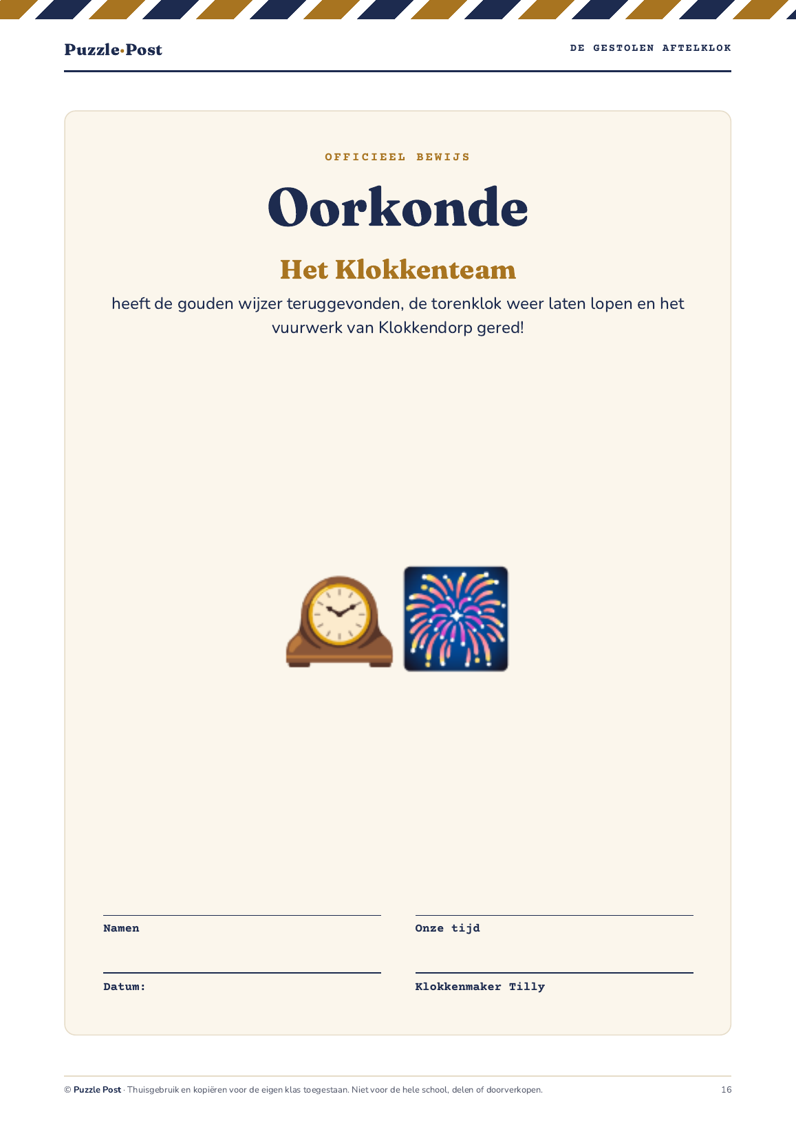 De Gestolen Aftelklok – oorkonde voor het Klokkenteam