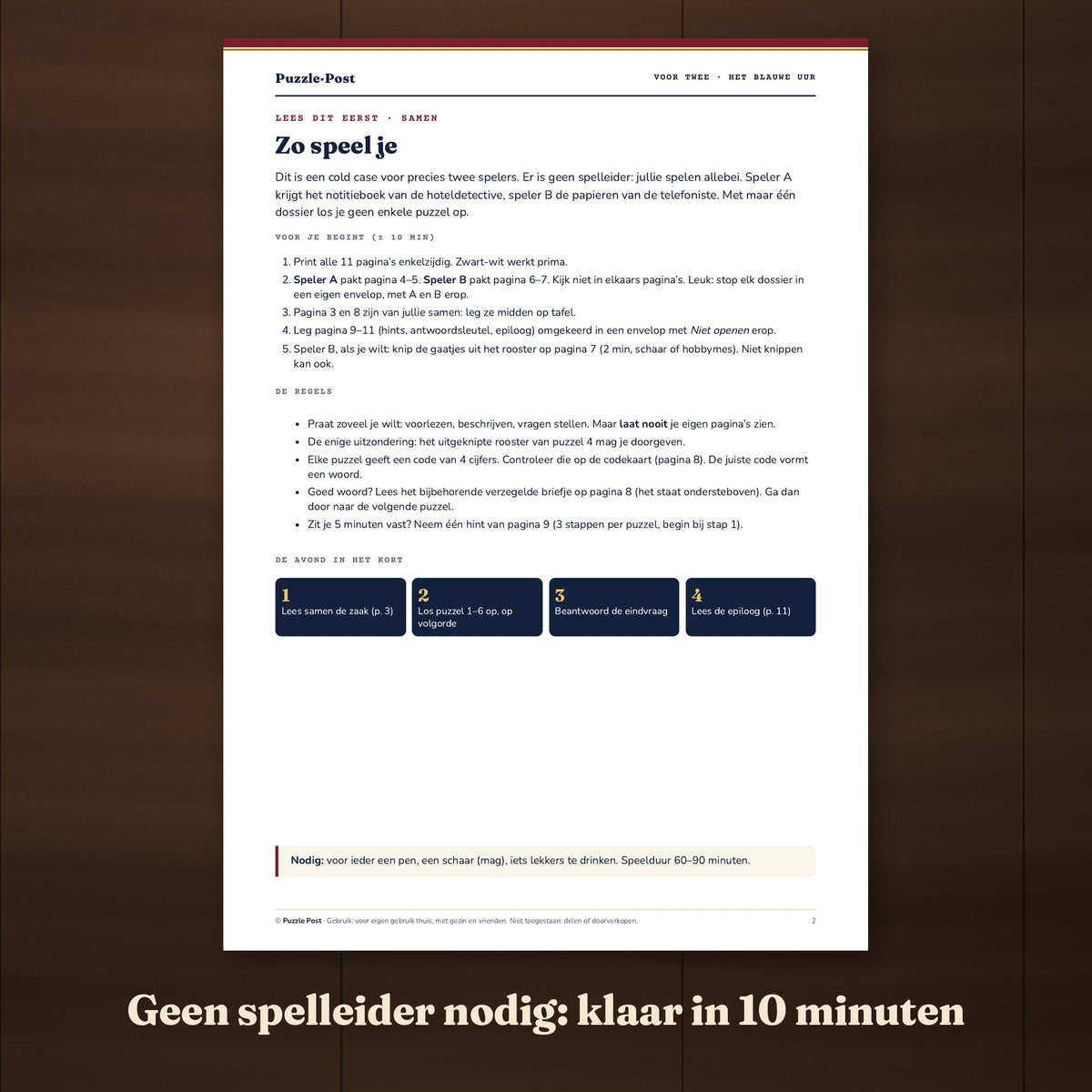 Zo speel je: één pagina uitleg, geen spelleider nodig, klaar in 10 minuten