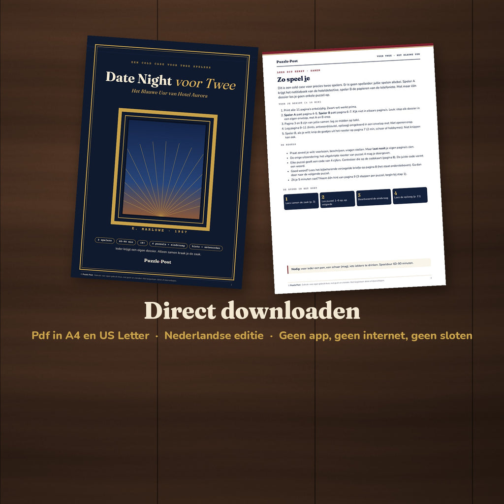 Date Night voor Twee als pdf in A4 en US Letter, direct te downloaden, zonder app, internet of sloten