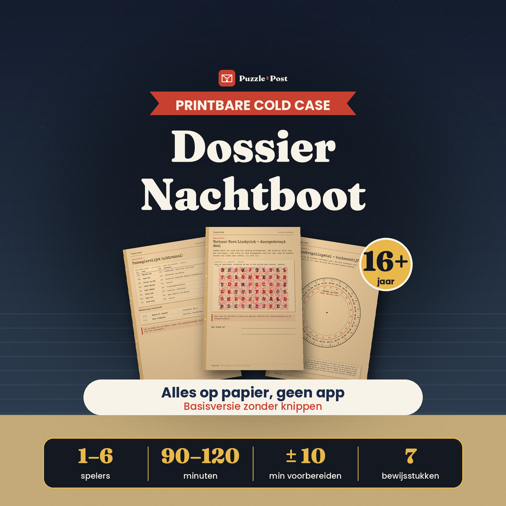 Dossier Nachtboot – printbare cold case, 16+, 1–6 spelers