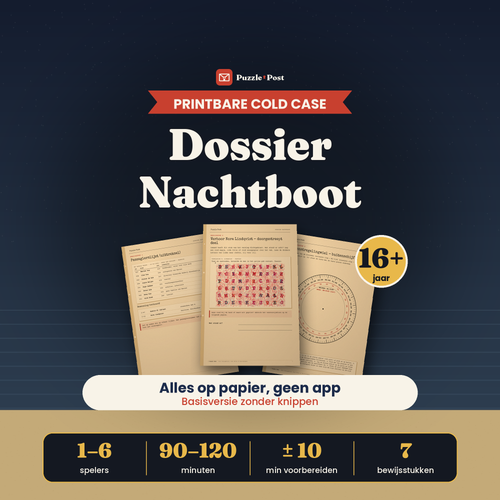 Dossier Nachtboot – printbare cold case, 16+, 1–6 spelers