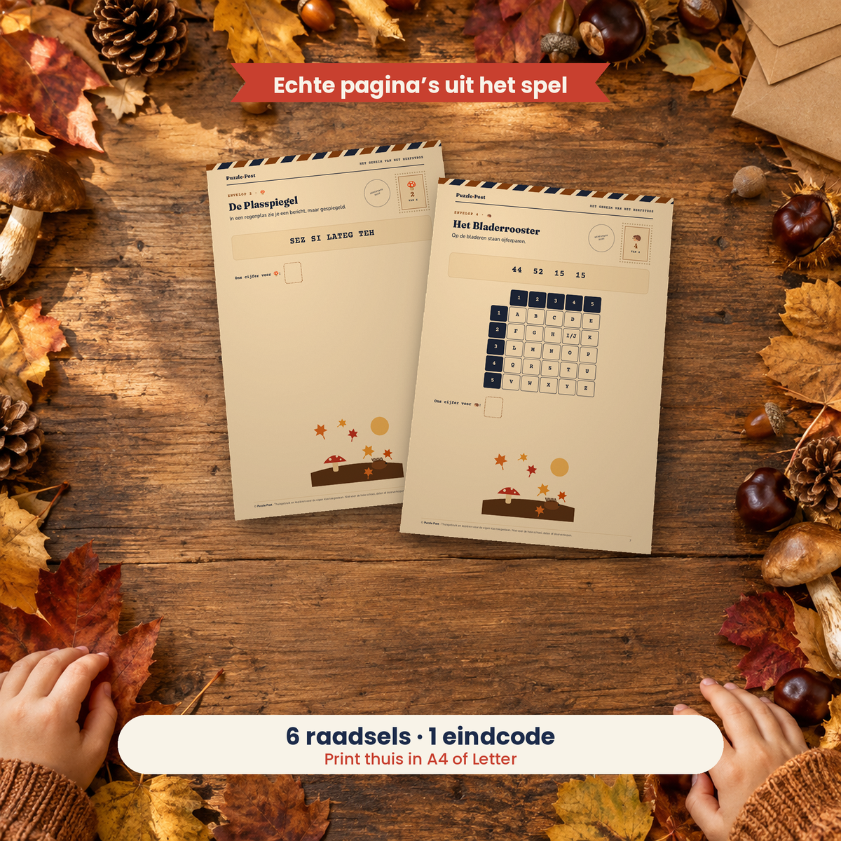 The Secret of the Autumn Forest – players solving the real puzzle pages at the table