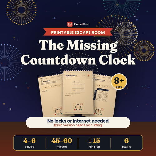 The Missing Countdown Clock – printable New Year’s Eve escape room, English edition