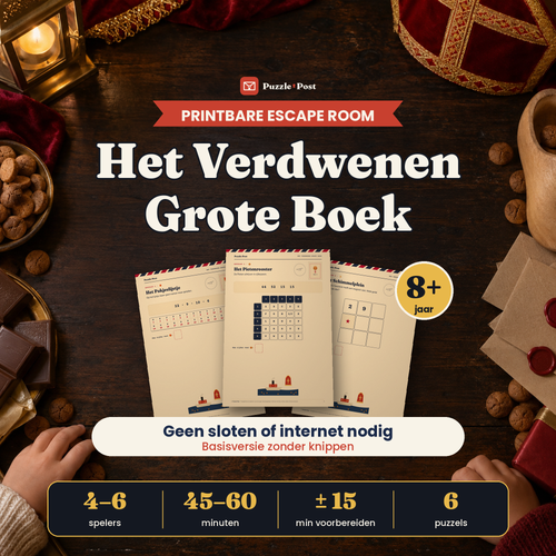 Het Verdwenen Grote Boek – printbare Sinterklaas-escape room van Puzzle Post, omslag