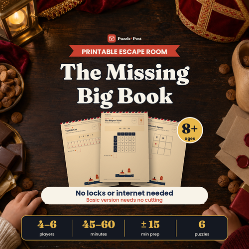 The Missing Big Book – English edition of the printable Sinterklaas escape room, cover