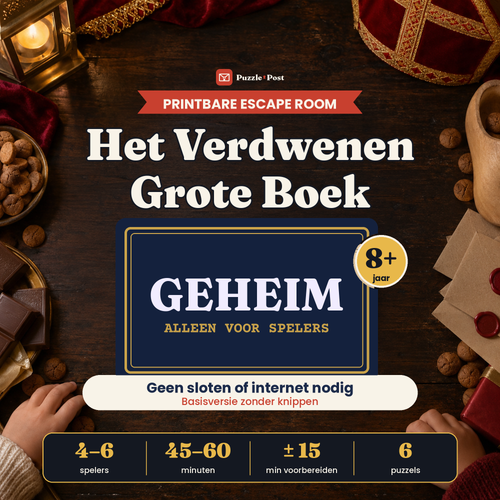 Het Verdwenen Grote Boek – printbare Sinterklaas-escape room van Puzzle Post, omslag