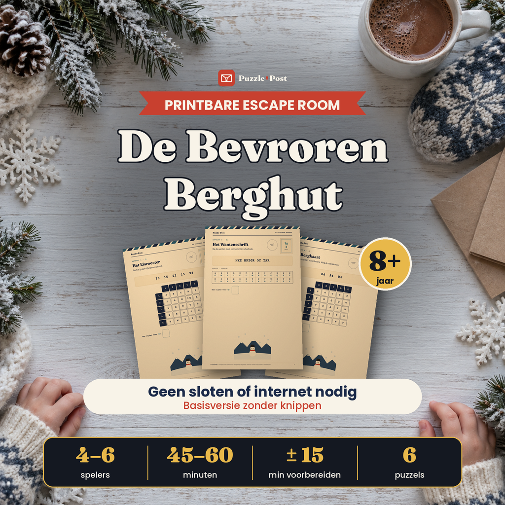 De Bevroren Berghut – printbare winter-escape room van Puzzle Post, omslag