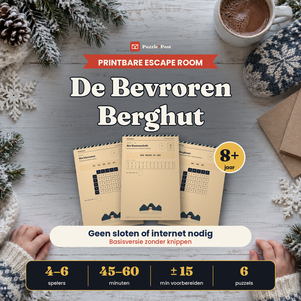 De Bevroren Berghut – printbare winter-escape room van Puzzle Post, omslag