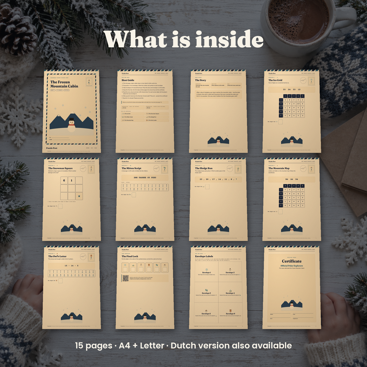 The Frozen Mountain Cabin – what’s inside: story, puzzles, hint cards and certificate