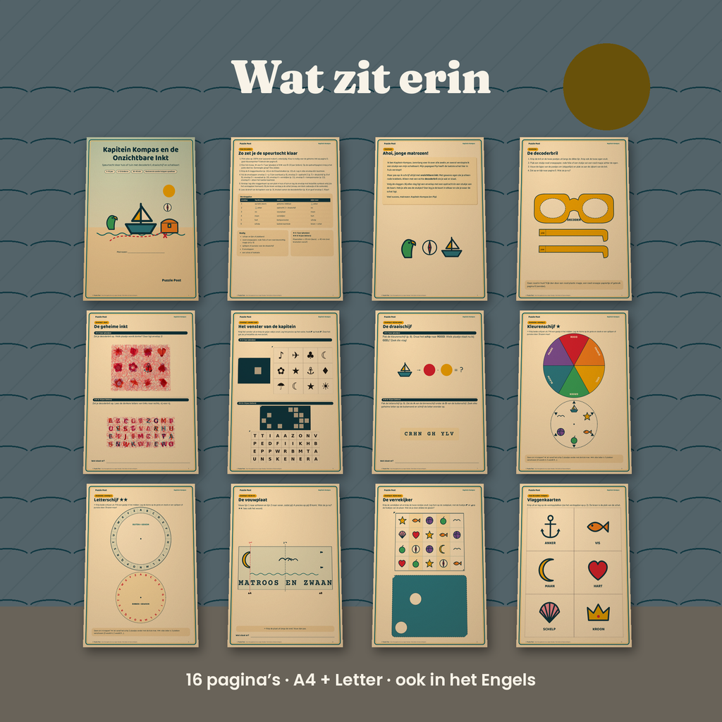 Kapitein Kompas – wat zit erin: geheime inkt, draaischijf, verrekijker en schatkaart