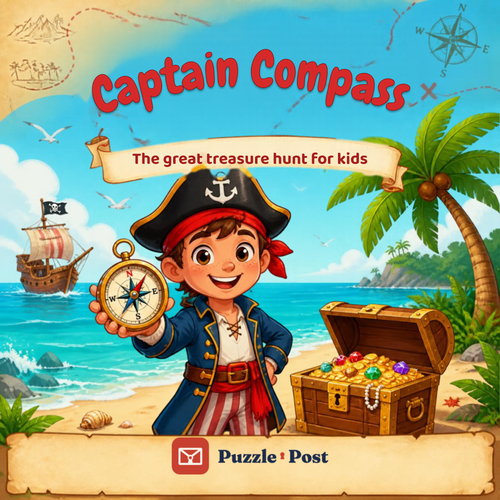 Captain Compass – English edition: treasure hunt for kids, cover with pirate, compass and treasure chest