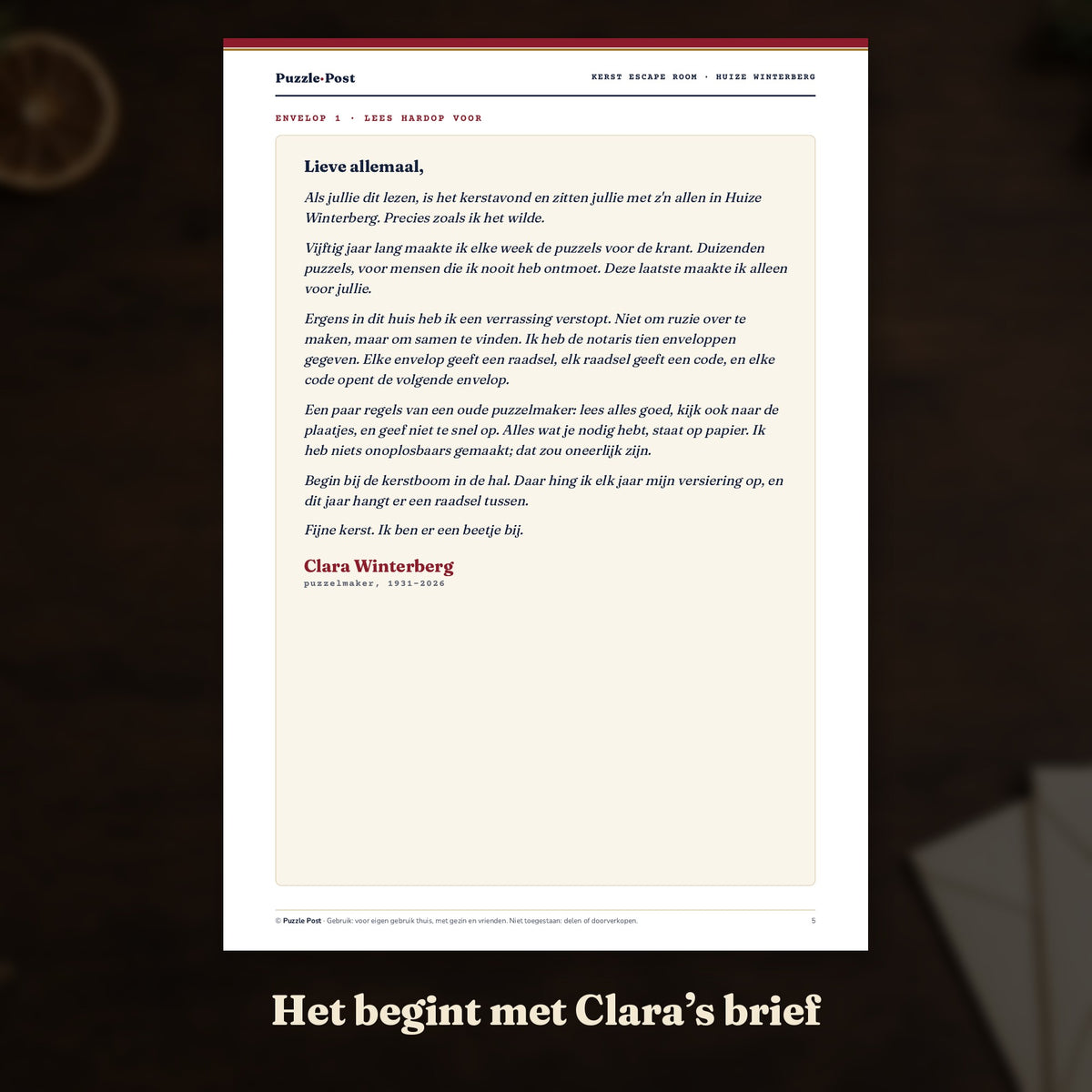 Het begint met Clara's brief: de openingspagina van Het Kerstraadsel van Huize Winterberg