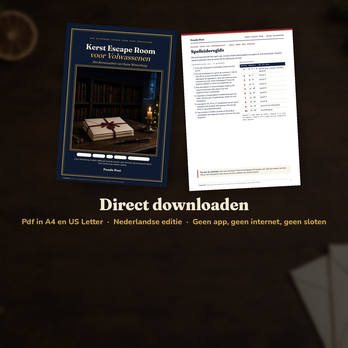 Direct downloaden: pdf in A4 en US Letter, geen app, internet of sloten nodig
