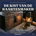 Cover of The Mapmaker’s Chest: old chest with a padlock, a burning lantern and a compass on a sea chart, printable escape room for 1 to 6 players, 12+