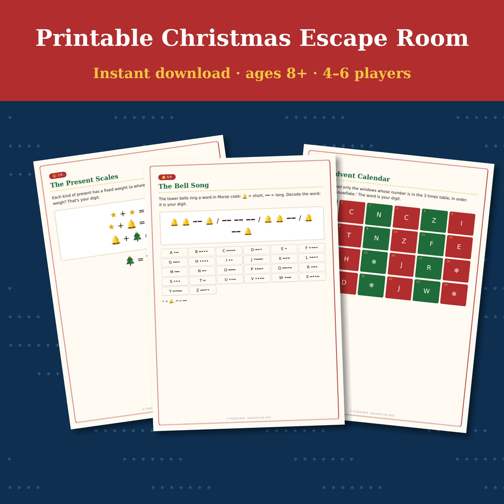 Puzzles: present scales, advent calendar and Morse bells