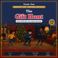 The Gift Hunt – printable indoor gift hunt for kids aged 4–12, English edition, cover with three children and colour trails