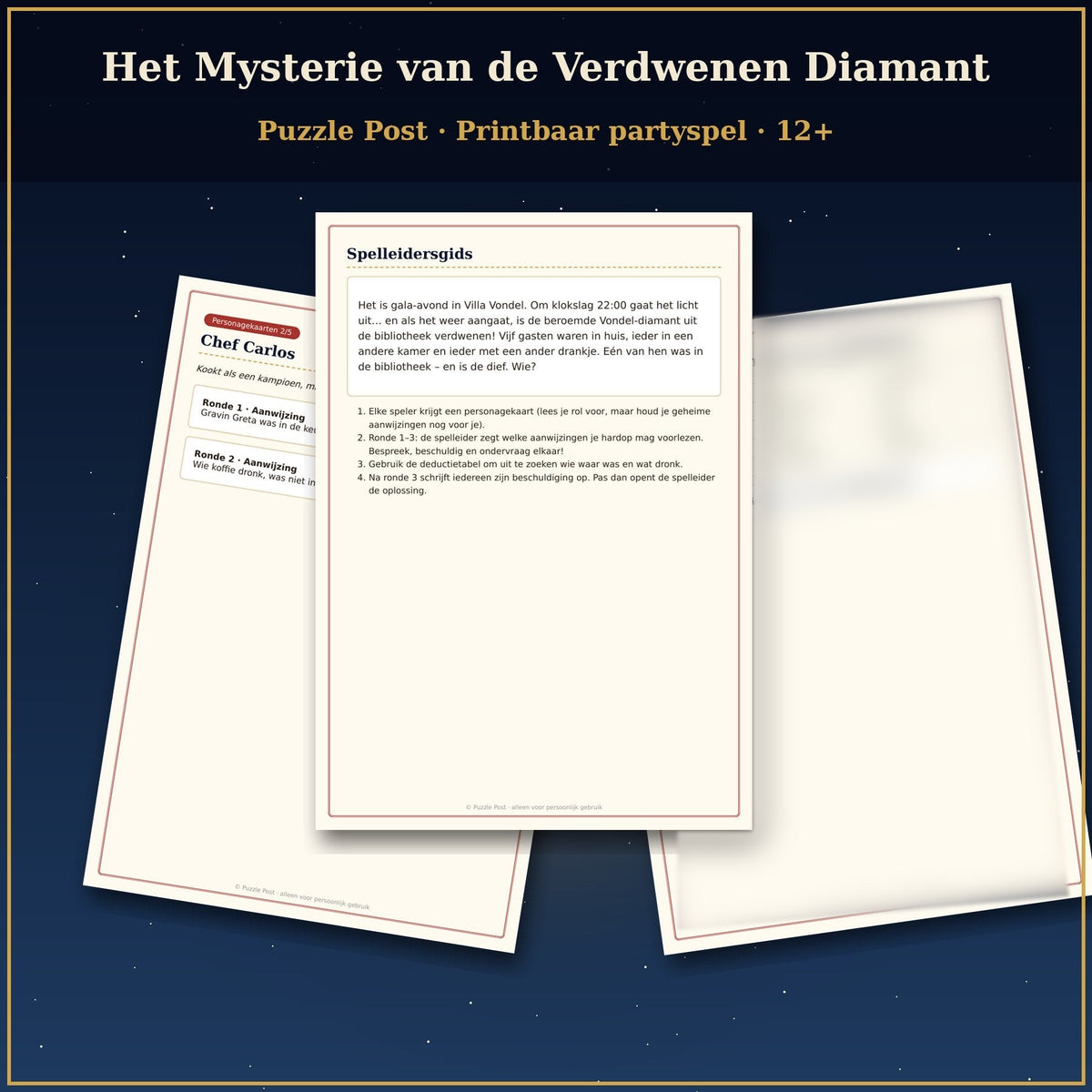Printbaar Partyspel – “Het Mysterie van de Verdwenen Diamant”