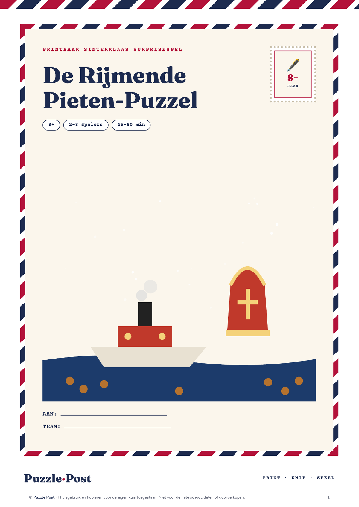 Omslag van De Rijmende Pieten-Puzzel in de nieuwe Puzzle Post-poststijl