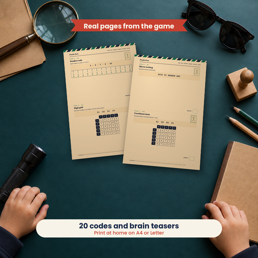 The Big Secret Agent Puzzle Book – players solving the real puzzle pages at the table