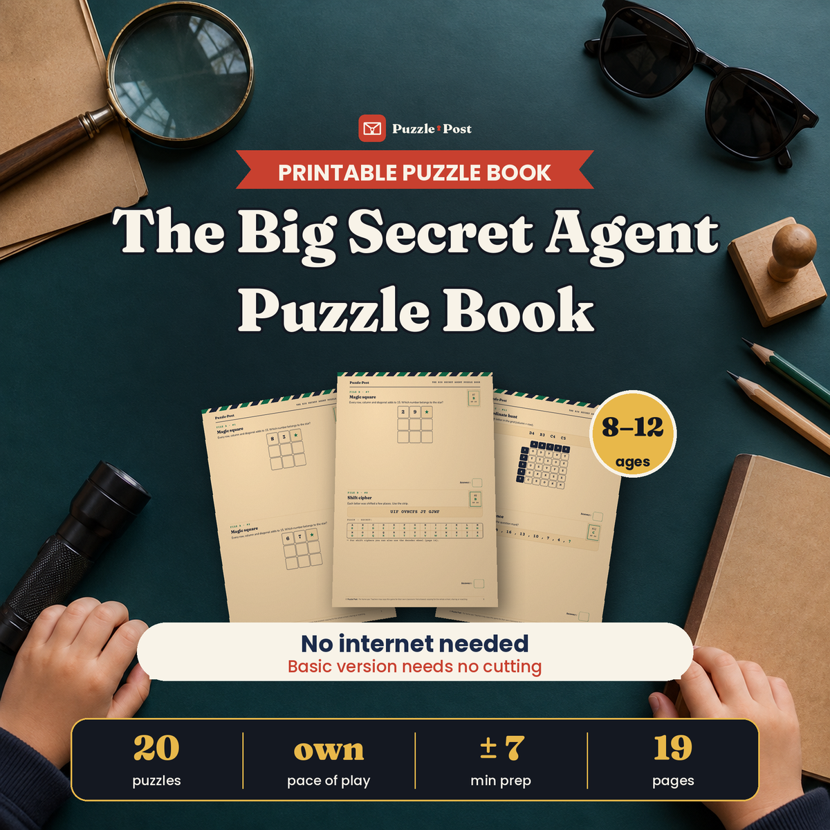 The Big Secret Agent Puzzle Book – English edition of the printable puzzle book for kids aged 8–12, cover