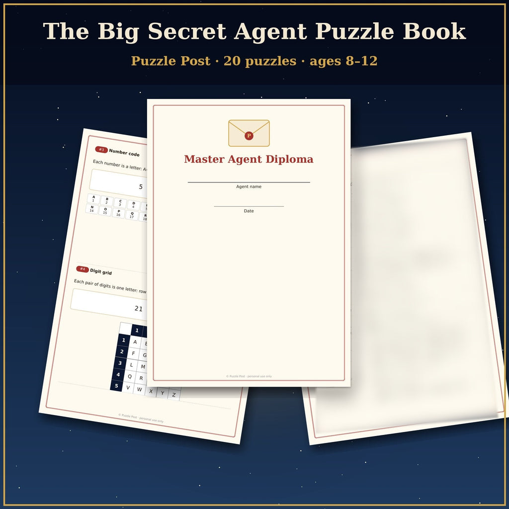 Printable Puzzle Book for Kids 8–12 – “The Big Secret Agent Puzzle Book”