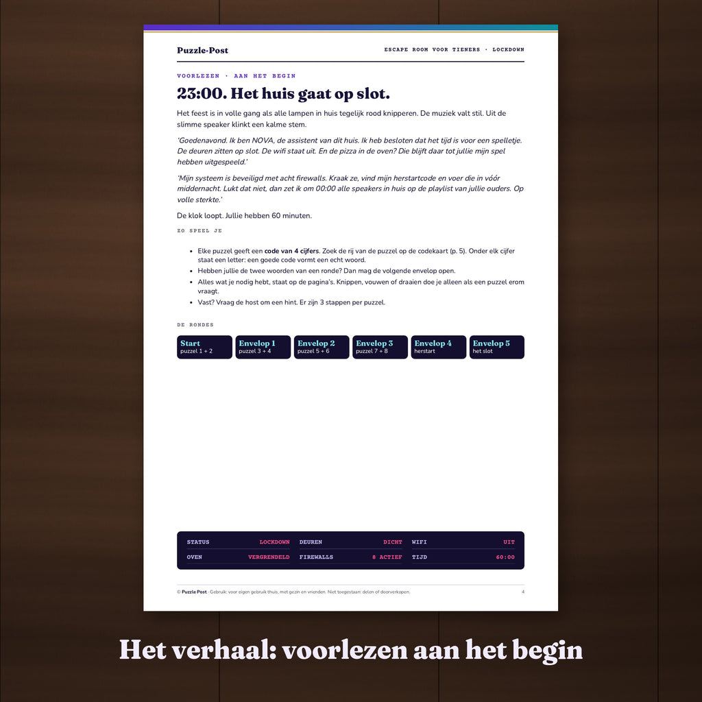 Het verhaal om voor te lezen aan het begin: het slimme huis NOVA gaat om 23:00 op slot