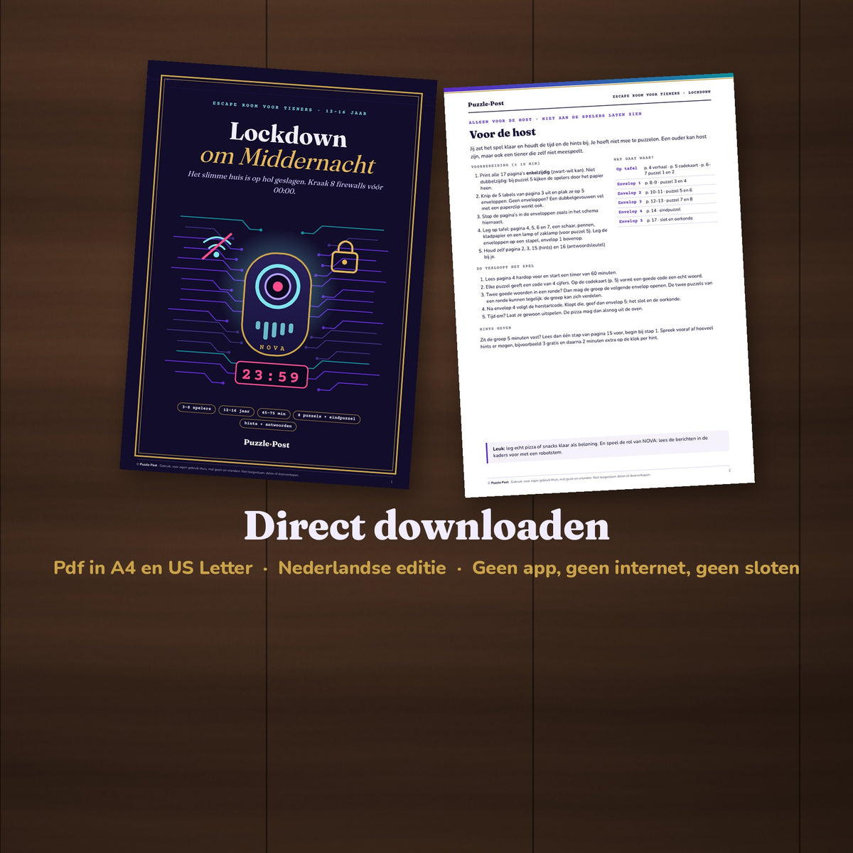 Escape Room voor Tieners als pdf in A4 en US Letter, direct te downloaden, zonder app, internet of sloten