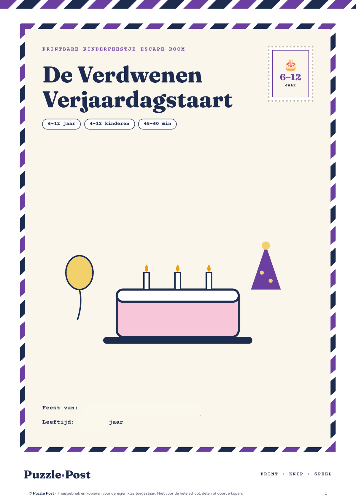 Omslag van De Verdwenen Verjaardagstaart in de nieuwe Puzzle Post-poststijl
